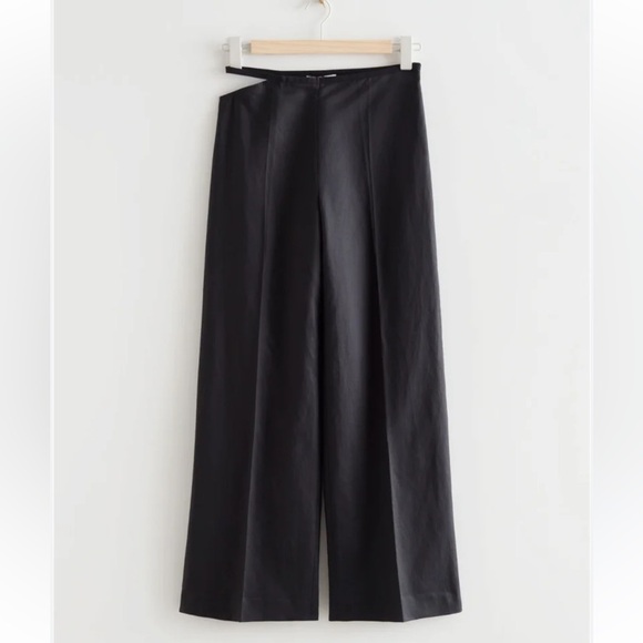 & Other Stories High Rise Cut Out Waist Hip Linen Wide Leg Trouser Pants size 4 - Picture 3 of 9